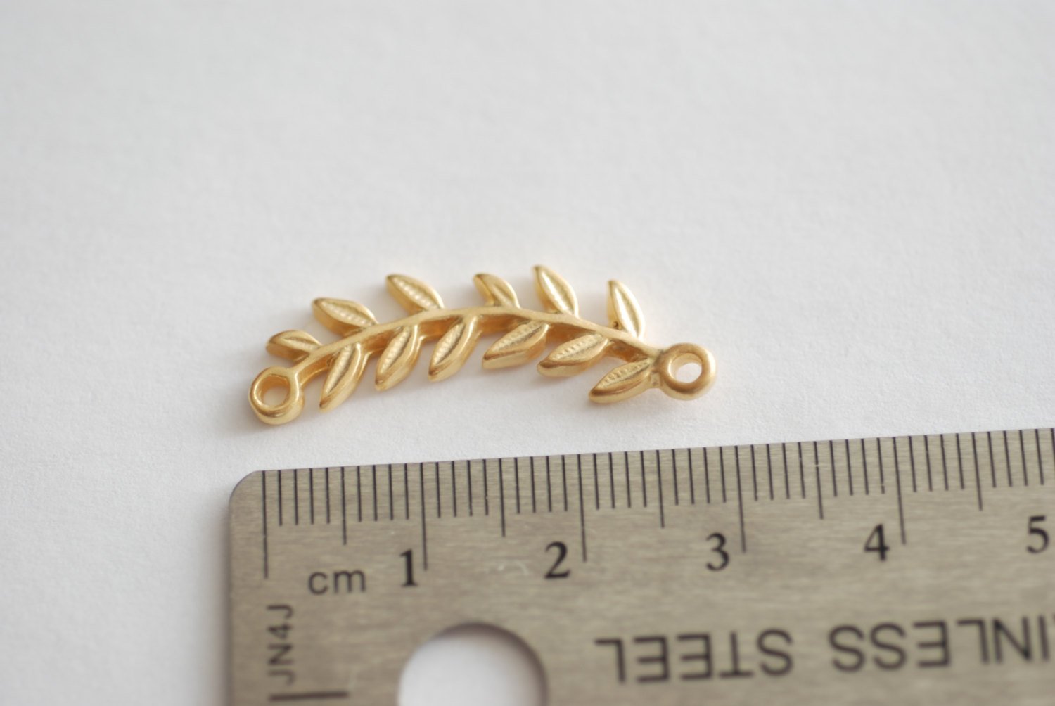 Matte Vermeil Gold Roman Leaf Connector Charm -leaf link connector,Vermeil Gold Leaf Branch Connector Charm, Gold Twig leaf flower charm - HarperCrown