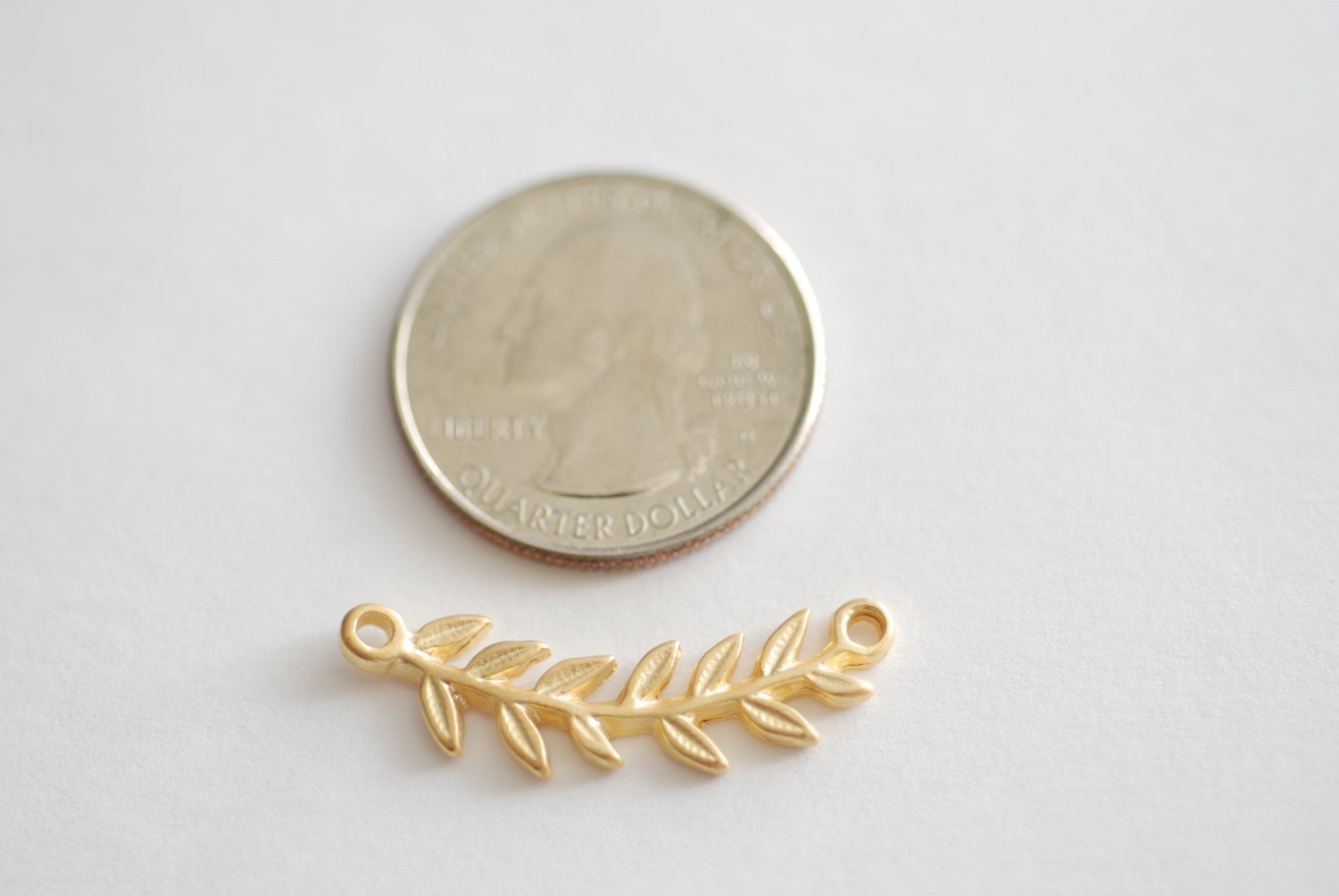 Matte Vermeil Gold Roman Leaf Connector Charm -leaf link connector,Vermeil Gold Leaf Branch Connector Charm, Gold Twig leaf flower charm - HarperCrown