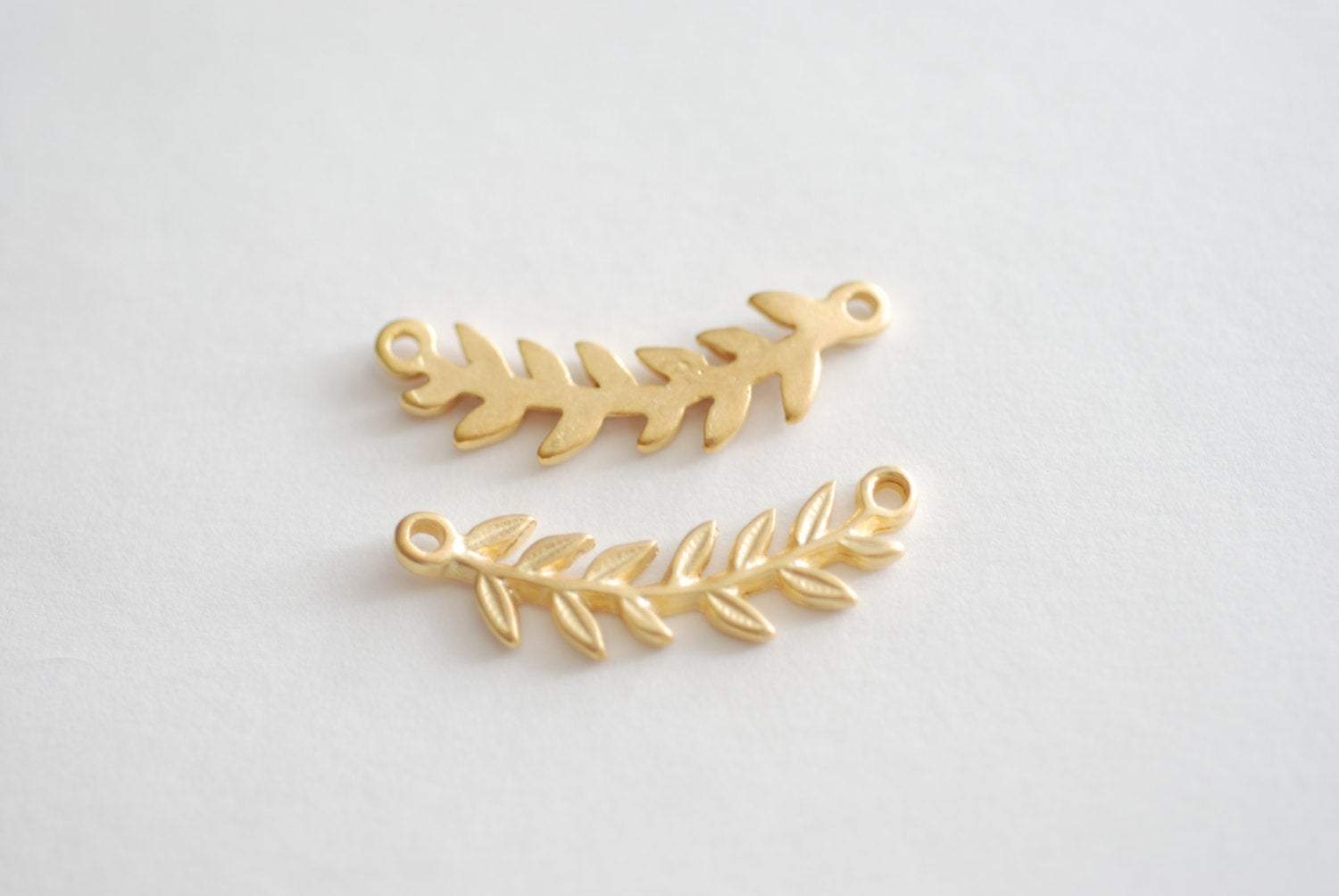 Matte Vermeil Gold Roman Leaf Connector Charm -leaf link connector,Vermeil Gold Leaf Branch Connector Charm, Gold Twig leaf flower charm - HarperCrown