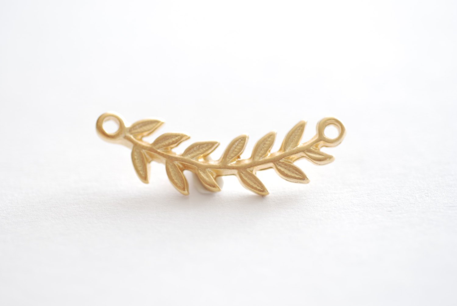 Matte Vermeil Gold Roman Leaf Connector Charm -leaf link connector,Vermeil Gold Leaf Branch Connector Charm, Gold Twig leaf flower charm - HarperCrown