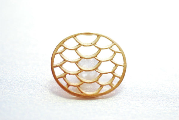 Matte Vermeil Gold Round Filigree Charm Connector- 18k gold plated Sterling Silver, Gold Scales Charm, Gold Round Connector, Link, 242 - HarperCrown