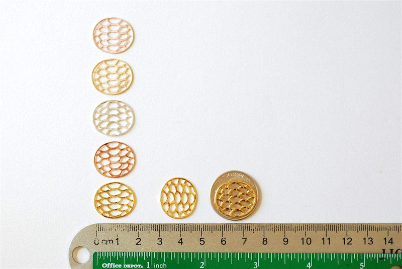 Matte Vermeil Gold Round Filigree Charm Connector- 18k gold plated Sterling Silver, Gold Scales Charm, Gold Round Connector, Link, 242 - HarperCrown