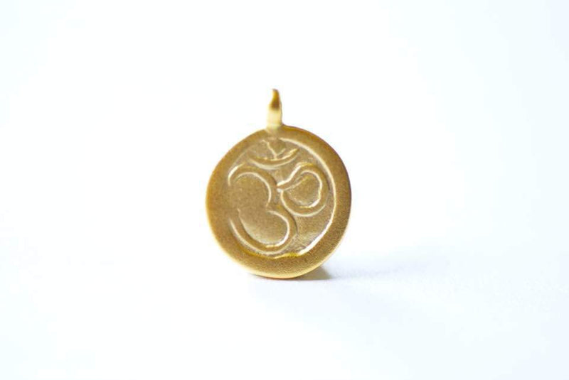 Matte Vermeil Gold Round Ohm Sanskrit Charm- 18k gold plated over Sterling Silver, Yoga Om pendant, Gold Om Disc, Vermeil Supplies, 204 - HarperCrown