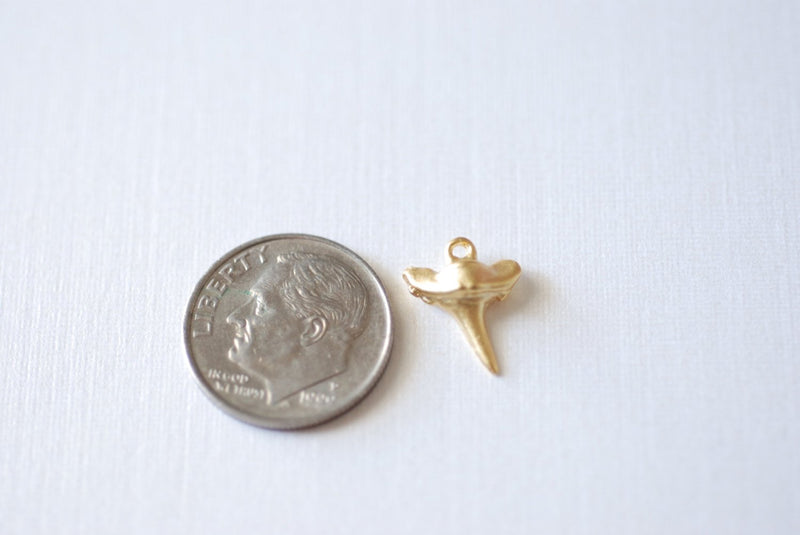 Matte Vermeil Gold Shark Tooth- 18k gold plated over Sterling Silver Shark Tooth, Small Vermeil Shark Tooth, Shark Tooth Charm - HarperCrown