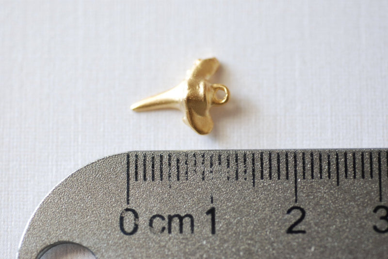 Matte Vermeil Gold Shark Tooth- 18k gold plated over Sterling Silver Shark Tooth, Small Vermeil Shark Tooth, Shark Tooth Charm - HarperCrown