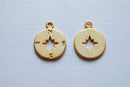 Matte Vermeil Gold Small Compass Charm- 18k gold plated over Sterling Silver Compass, Vermeil Gold Disc Charm, True North Charm, 247 - HarperCrown