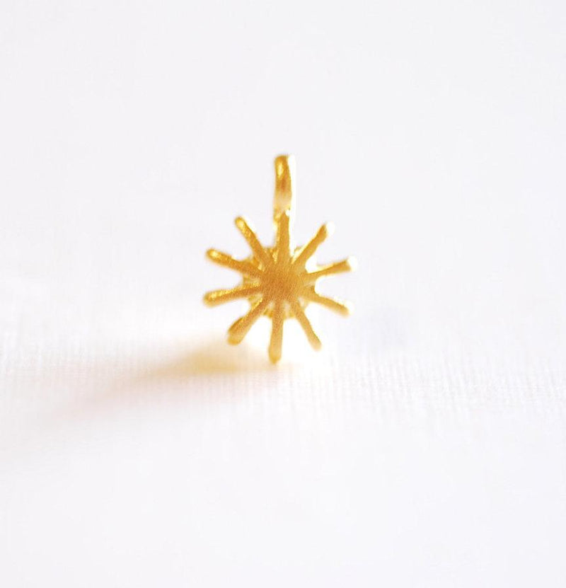 Matte Vermeil Gold Starburst Charm Pendant- 18k gold plated over Sterling Silver Sun with rays charm, Gold Sun Charm, Golden Star Sun, 161 - HarperCrown