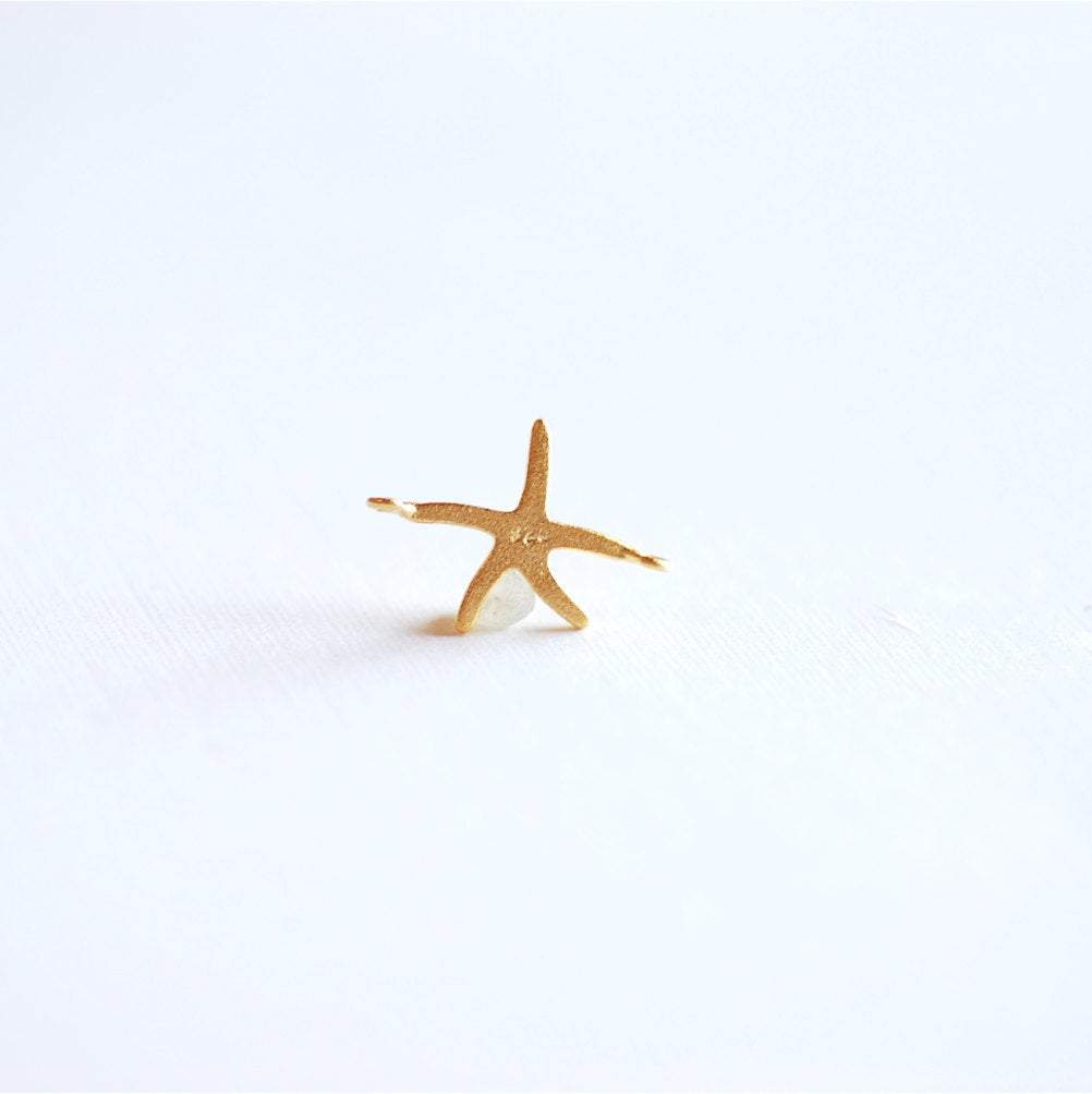 Matte Vermeil Gold Starfish Connector Charm- 18k gold over Sterling Silver Starfish Charm Pendant, Gold Starfish Connector Link Spacer, 283 - HarperCrown