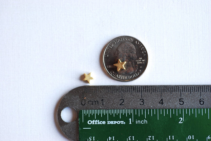 Matte Vermeil Gold Tiny Star Charm- 18k gold plated over sterling silver, small little star charms, Vermeil Gold Star Beads, Connector, 28 - HarperCrown