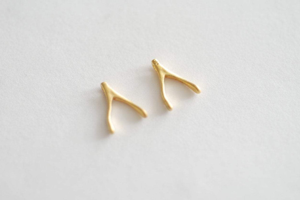 Matte Vermeil gold tiny wishbone charm- 18k gold plated sterling silver wishbone charm, Gold Wishbone charm, Vermeil Charms Wholesale, 19 - HarperCrown