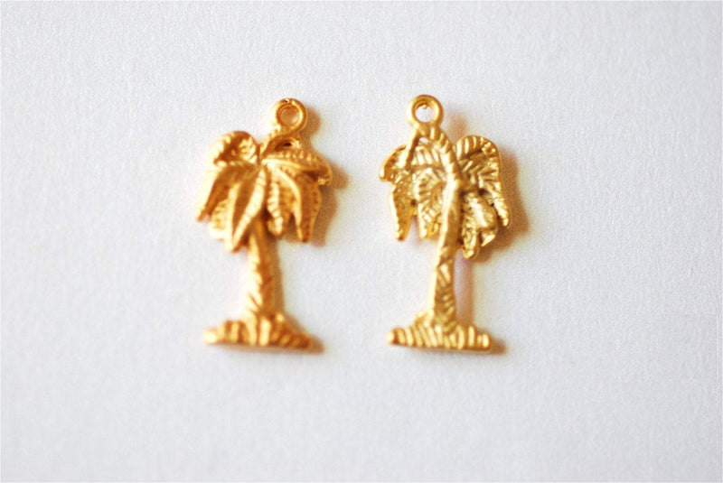 Matte Vermeil Gold Tropical Palm Tree Charm Pendant- 18k gold plated over Sterling Silver, Gold Coconut Tree, Gold Pine Tree Charm, 237 - HarperCrown