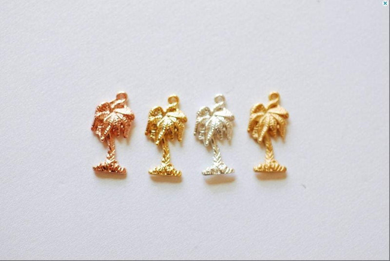 Matte Vermeil Gold Tropical Palm Tree Charm Pendant- 18k gold plated over Sterling Silver, Gold Coconut Tree, Gold Pine Tree Charm, 237 - HarperCrown