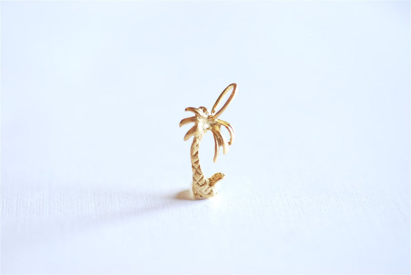 Matte Vermeil Gold Tropical Palm Tree Charm Pendant- 18k gold plated over Sterling Silver, Gold Coconut Tree, Gold Pine Tree Charm, 273 - HarperCrown