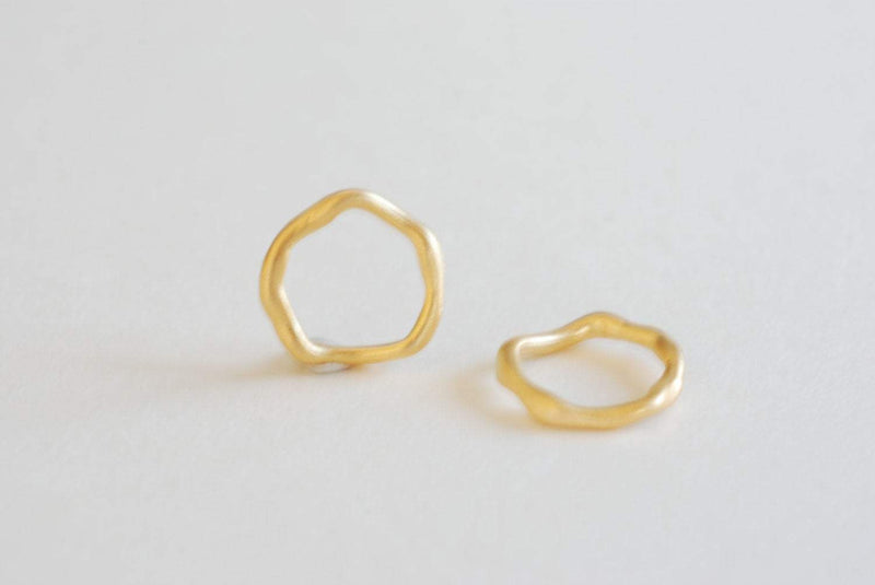 Matte Vermeil Gold Wavy Open Circle Charm- 18k gold plated over Sterling Silver, 15mm twist round link ring, spacer, connector, link, 32 - HarperCrown