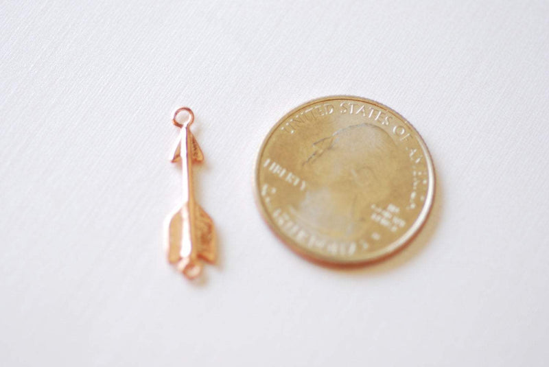 Matte Vermeil Rose Gold Arrow Connector Charm- 18k gold plated over Sterling Silver Arrow Charm, Gold Arrow Connector Link Spacer, Arrowhead - HarperCrown
