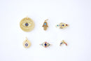 Micro Pave CZ Charms - 16k Gold plated Brass, Gold Rainbow Round Evil Eye Hamsa Hand Cowrie Cowry shell, Multi color CZ Stone Charms, 306 - HarperCrown