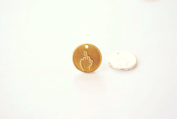 Middle Finger Hand Gesture Silhouette Charm Pendant Disc 18k Gold or 925 Sterling Silver Stamping Disc F U Necklace Charm - HarperCrown