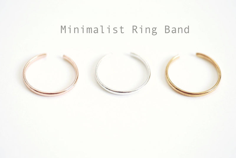 Minimalist Thin Ring Band, Adjustable Ring, Choose Sterling Silver, Gold, Rose Gold, Wedding Band Ring, Simple Everyday Ring, Open Ring, - HarperCrown