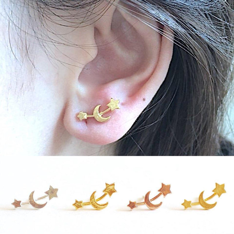 Moon and Star Earrings- Star Ear Crawlers - Moon Ear Crawlers - Stud Earrings - Minimalist Earrings - Ear Climbers - Star Earrings - Dainty - HarperCrown