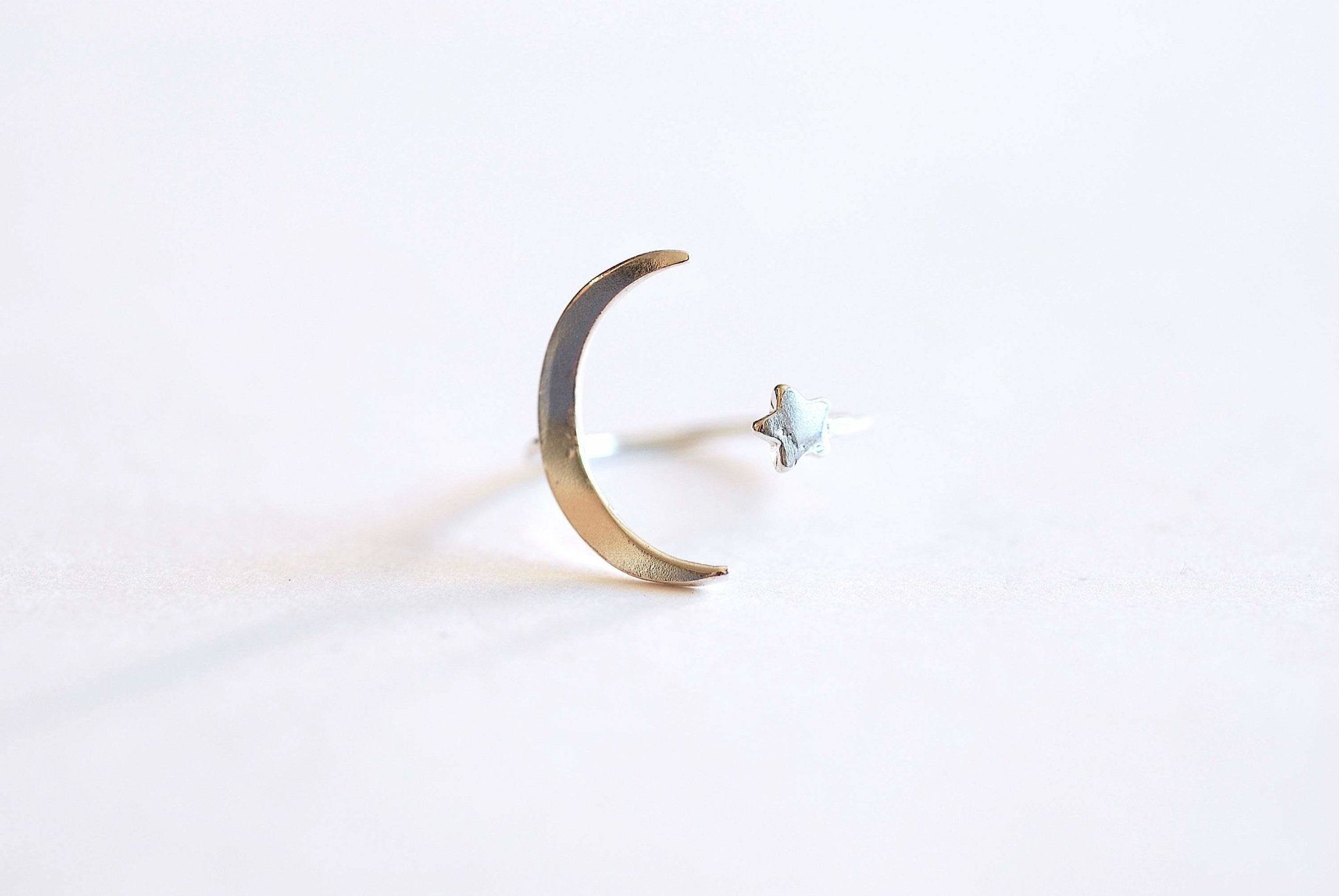 Moon and Star Ring- 925 Sterling Silver Adjustable Ring, Crescent Moon & Star Ring, Dainty Ring, Stacking Ring, Everyday Ring, Minimal Ring - HarperCrown