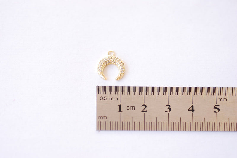 Moon Cubic Zirconia Charm - 16k Gold plated Brass Micro Pave CZ Half Moon Crescent Waning Moon Eclipse Celestial Wholesale Pendant B203 - HarperCrown