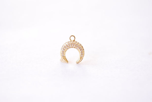 Moon Cubic Zirconia Charm - 16k Gold plated Brass Micro Pave CZ Half Moon Crescent Waning Moon Eclipse Celestial Wholesale Pendant B203 - HarperCrown