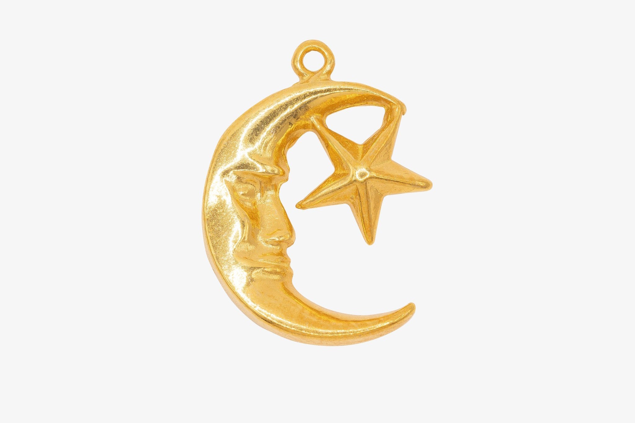 Moon Face and Star Wholesale Charm 14K Gold, Solid 14K Gold, G161 - HarperCrown
