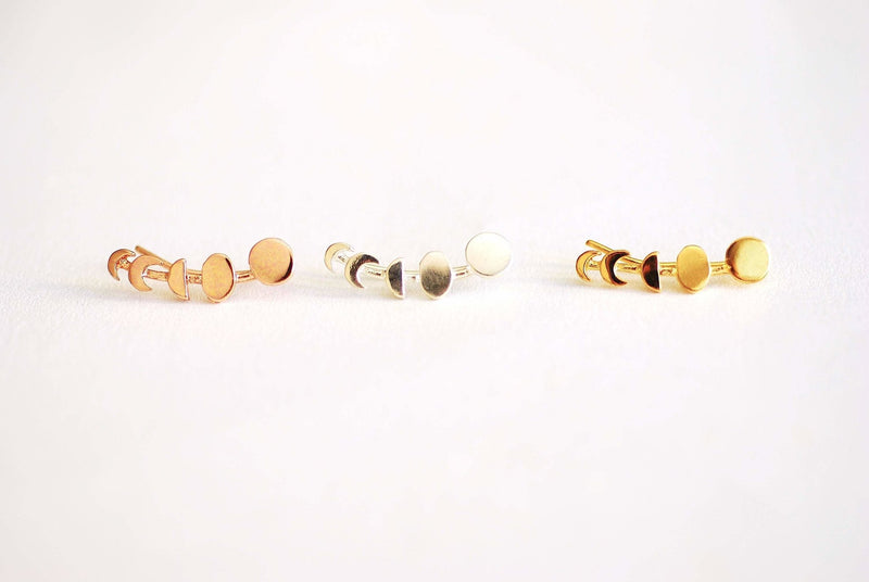 Moon Phases Earrings Ear Climbers- 925 Sterling Silver, Gold, Rose Gold, Moon Phase Ear Crawlers, silver ear climbers, Moon Earrings, Sweeps - HarperCrown