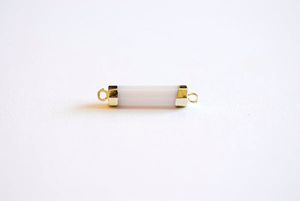 Moonstone Bar Connector - 24k Gold Electroplated Bezel Frame, faceted white moon stone rectangle connector spacer link, mineral gemstone - HarperCrown