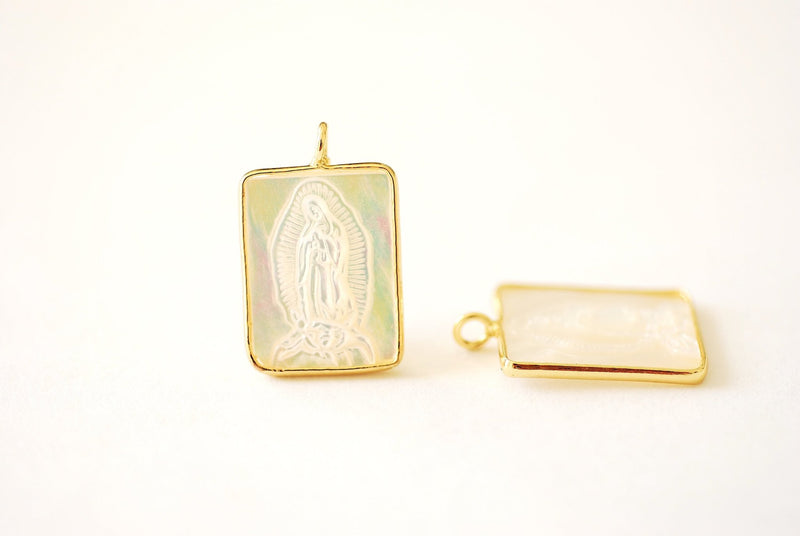 Mother of Pearl Rectangle Virgin Mary Our Lady of Guadalupe Miraculous Catholic Religious Pendant Sacred Heart Cabochon - HarperCrown