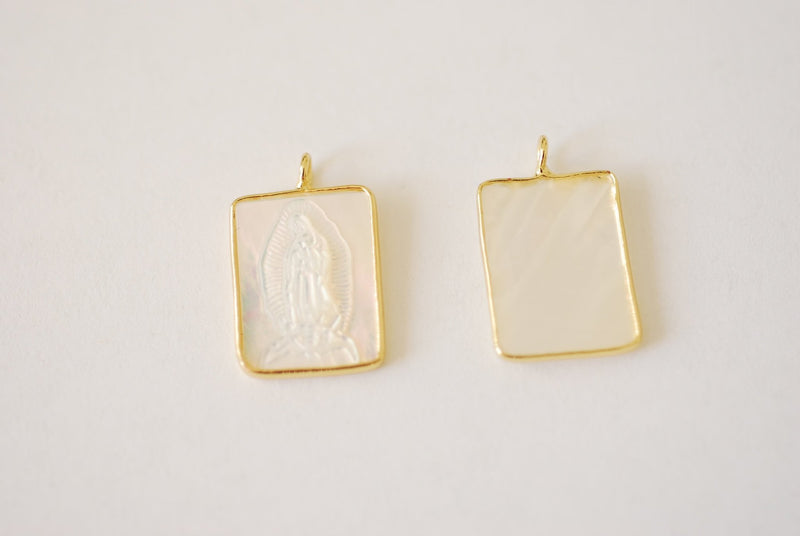 Mother of Pearl Rectangle Virgin Mary Our Lady of Guadalupe Miraculous Catholic Religious Pendant Sacred Heart Cabochon - HarperCrown