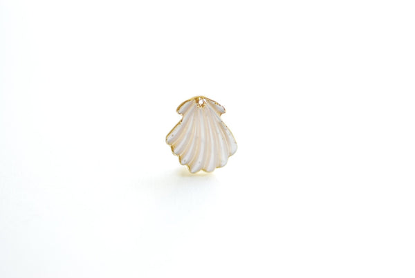 Mother of Pearl Scallop Shell Pendant- 22k Gold Electroplated Rim, Shell Charm, Shell Pendant, Sea Shell, Wholesale Charms, VermeilSupplies - HarperCrown