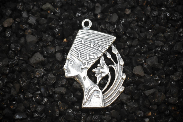 Nefertiti Queen of Ancient Egypt Floral Side Profile Charm | 925 Sterling Silver, Oxidized | Jewelry Making Pendant - HarperCrown