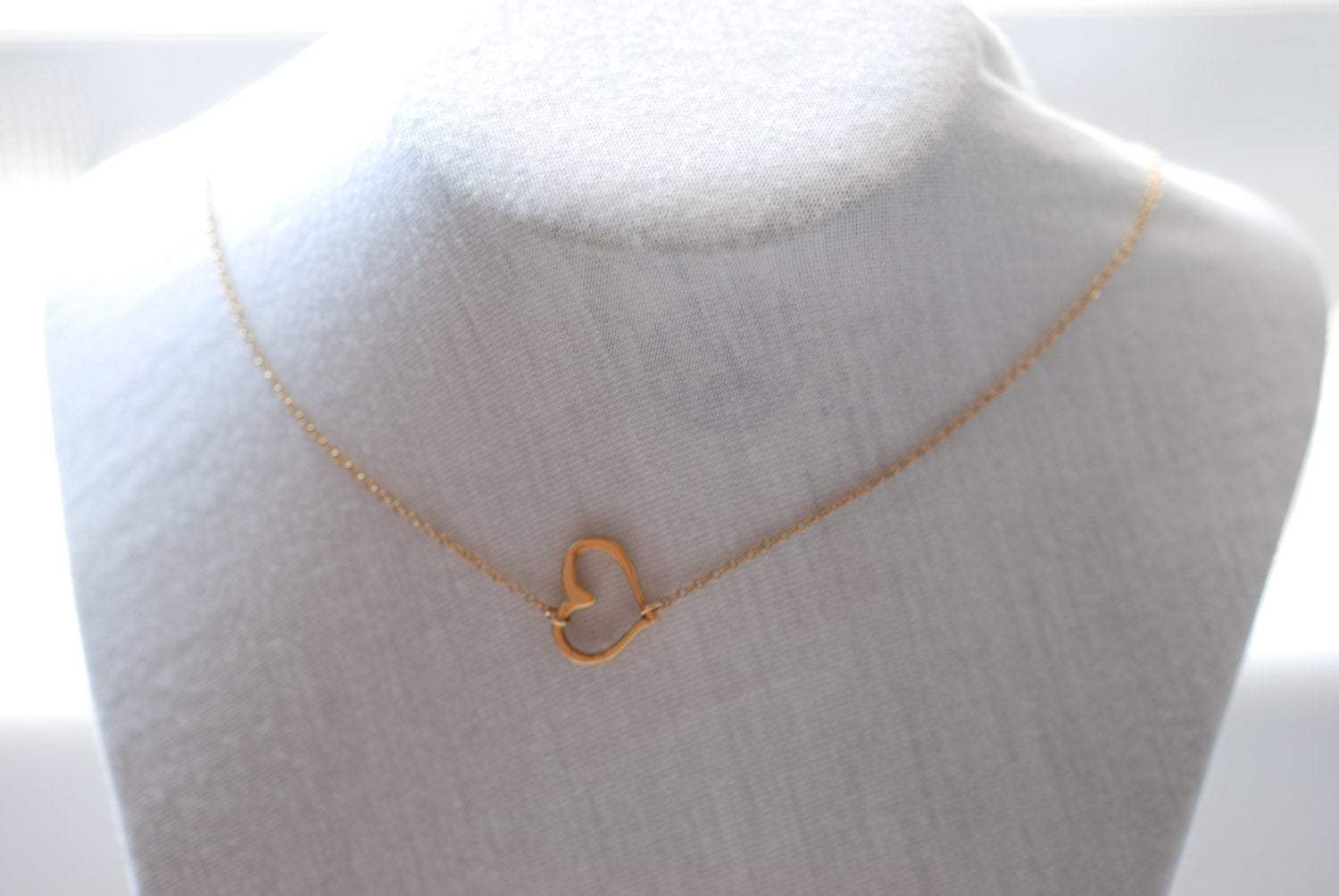 Open Heart Necklace, 24k gold Vermeil Heart,Sideways heart necklace,Horizontal Heart Necklace,Gold Heart Pendant,Dainty Heart Necklace - HarperCrown