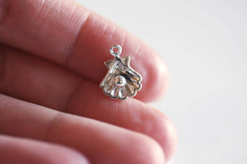 Oyster shell with Pearl Charm- Choose Sterling Silver, Gold, Rose Gold, Seashell Charm, Pendant, Clam Shell, Conch Shell, Shell Charm, 154 - HarperCrown