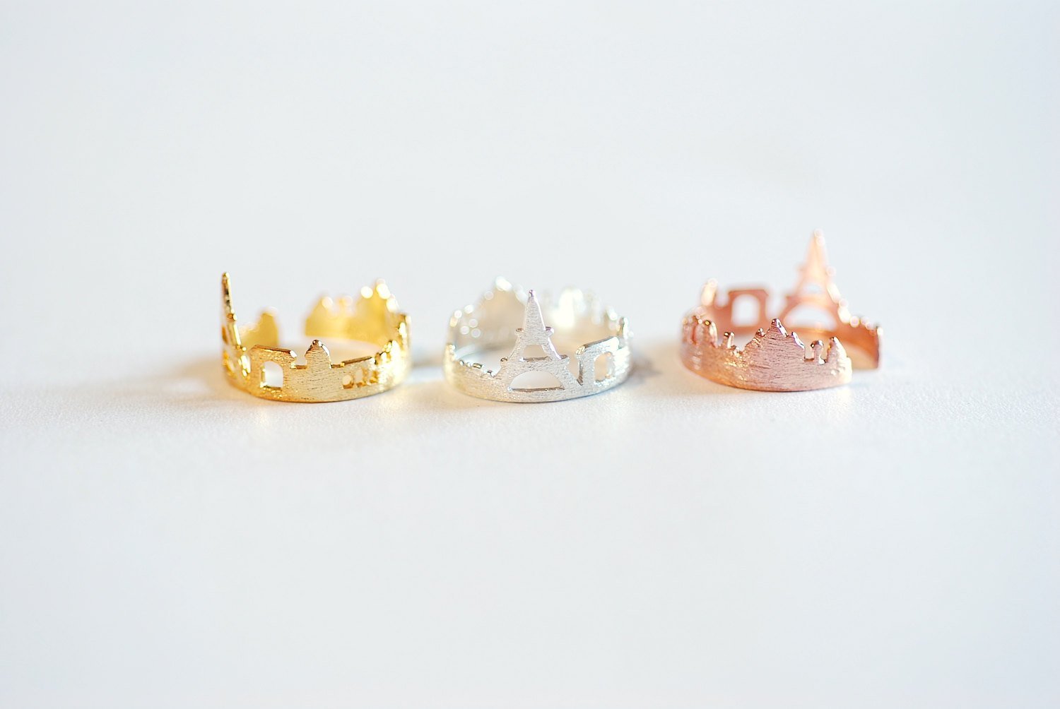 Paris Cityscape Adjustable Ring- Paris France Skyline Ring- Choose Sterling Silver, Rose Gold or Shiny Gold, 22k gold plated over 925 Silver - HarperCrown