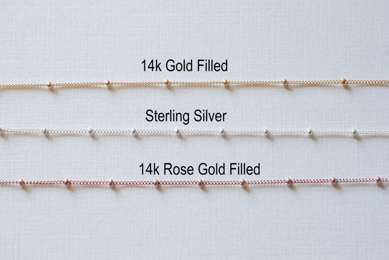 Pay by Foot 14k Rose Gold Filled Satellite Chain 1mm Curb with 2mm Ball 14/20GF, Rose Gold Filled Satellite Beaded Ball Chain - HarperCrown