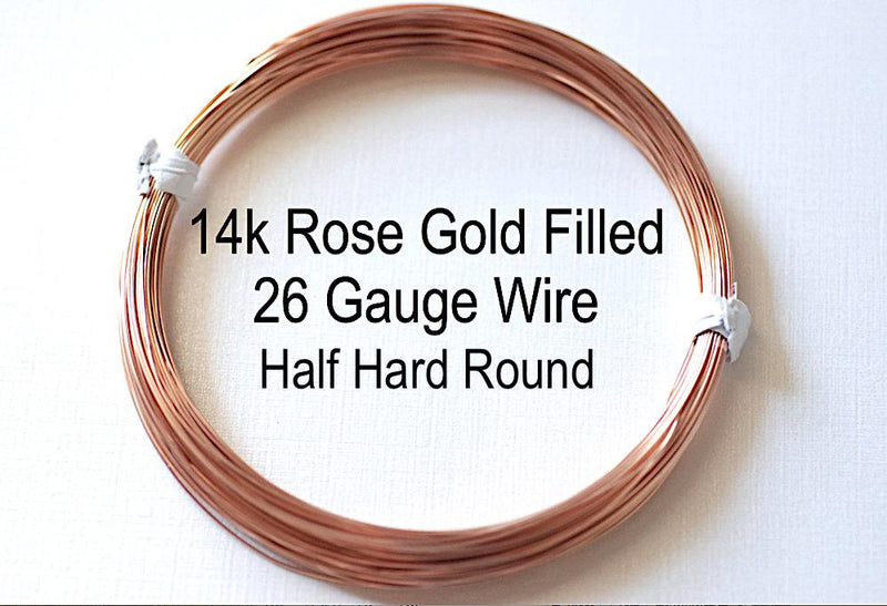 Pay by Foot, 26 gauge 14k Rose Gold Filled Wire, Half Hard Round Wire Wholesale BULK DIY Jewelry Findings 1/20 14kt RGF - HarperCrown