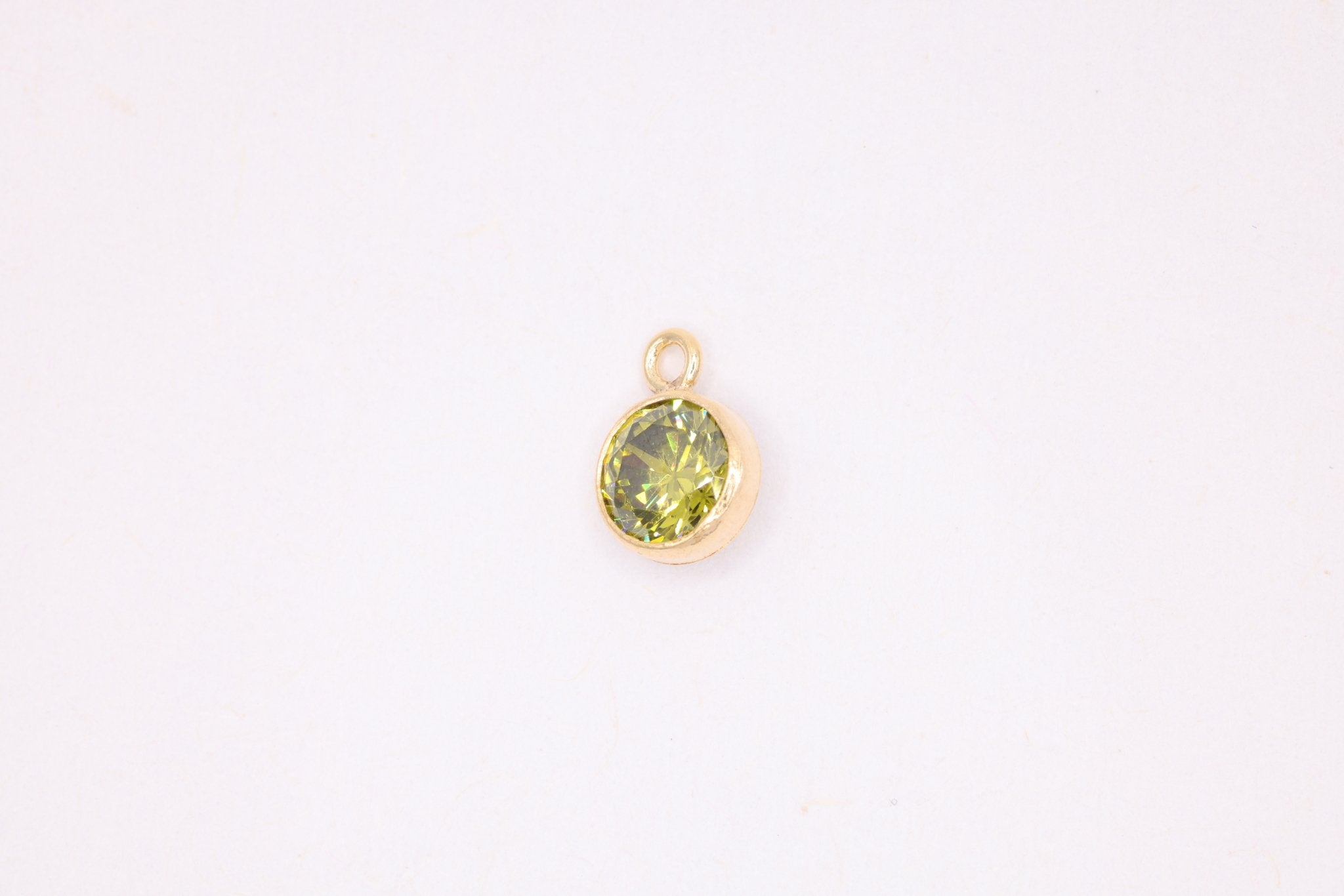 Peridot Birthstone CZ Gold-Filled Wholesale Drop Charm, August Birthstone, Horizontal Bail - HarperCrown