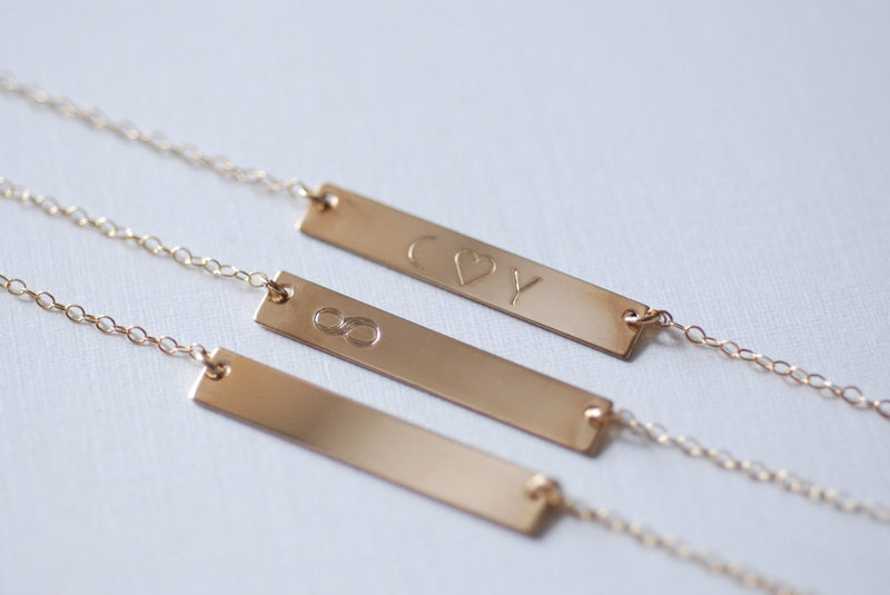 Personalized Gold Bar Necklace / Gold Filled Name Plate Necklace / Delicate Layering Custom Gold Bar Necklace / Hand Stamped - HarperCrown