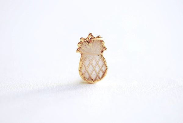 Pineapple Charm Pendant- 24k Gold Electroplated Rim, Attached Jump ring, Natural Shell, Gold Pineapple Charm, Hawaiian Pineapple Charm - HarperCrown