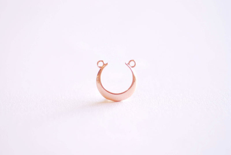 Pink Rose Gold Crescent Moon Connector- Vermeil Gold plated Sterling Silver, Moon Charm, Half Moon, Link Spacer, horizontal, U Shaped, 357 - HarperCrown