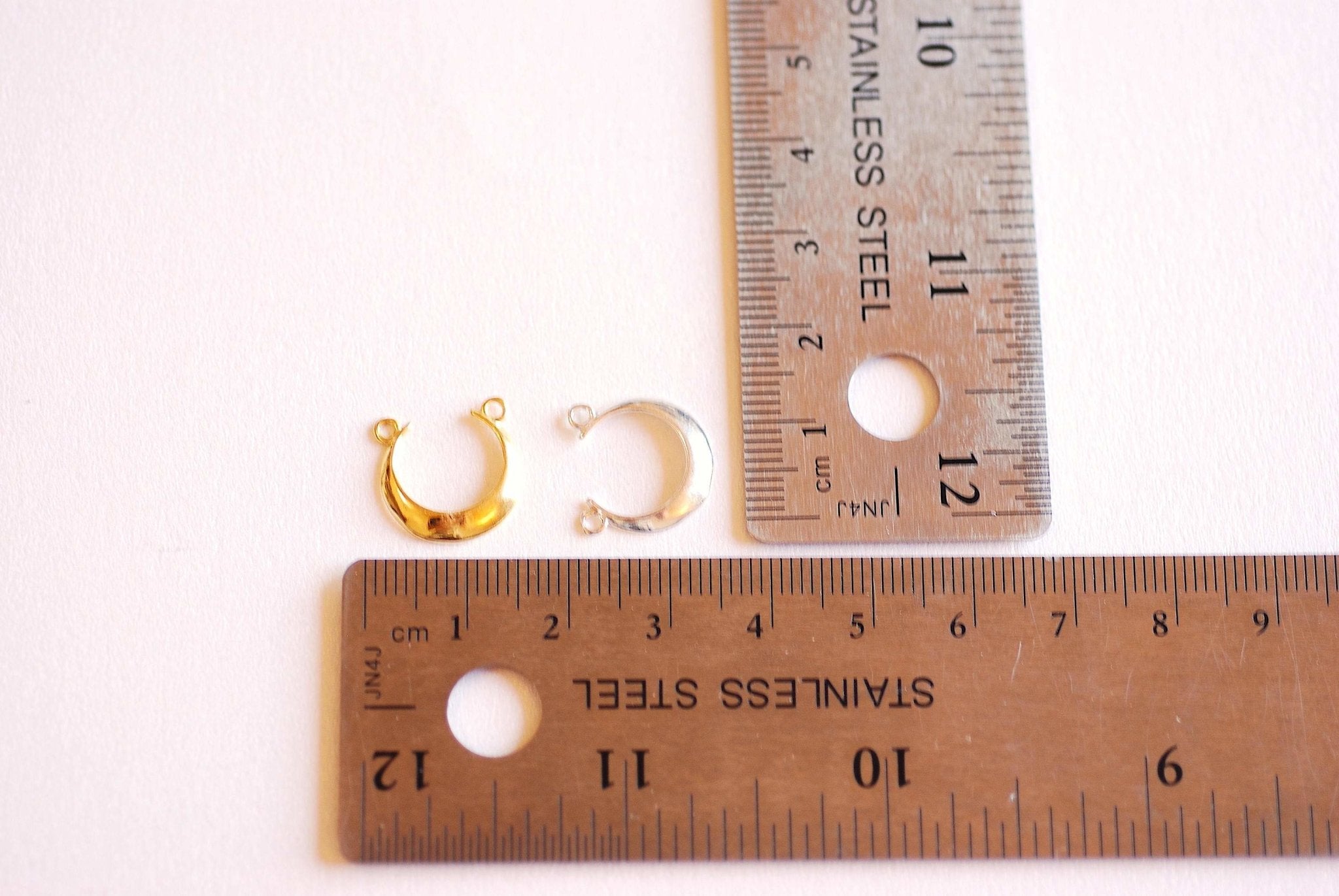 Pink Rose Gold Crescent Moon Connector- Vermeil Gold plated Sterling Silver, Moon Charm, Half Moon, Link Spacer, horizontal, U Shaped, 357 - HarperCrown