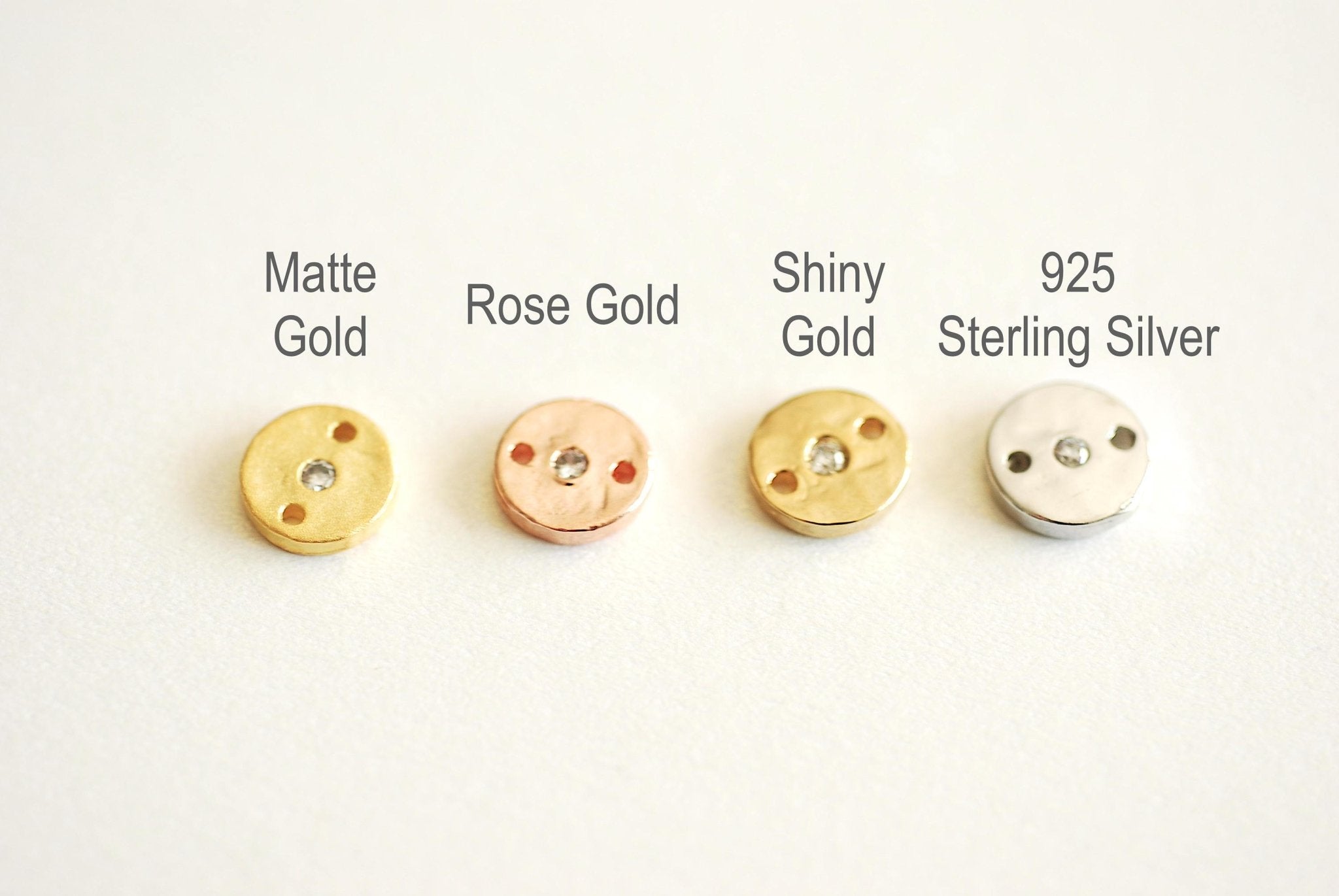Pink Rose Gold CZ Circle Connector- Vermeil Rose Gold Round Circle Charm, Hammered Round Circle Connector Link, Cubic Zirconia Round Charm - HarperCrown