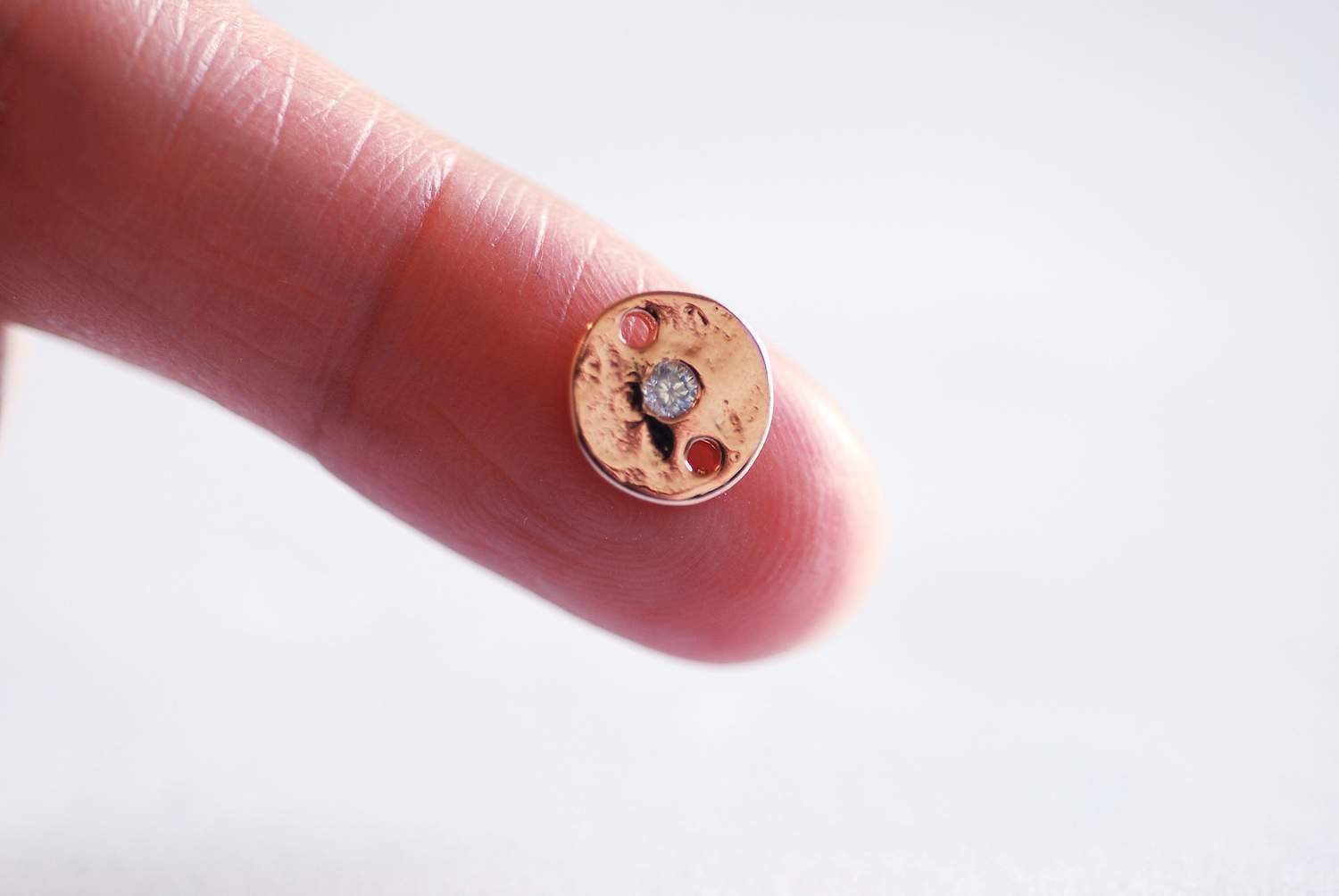 Pink Rose Gold CZ Circle Connector- Vermeil Rose Gold Round Circle Charm, Hammered Round Circle Connector Link, Cubic Zirconia Round Charm - HarperCrown