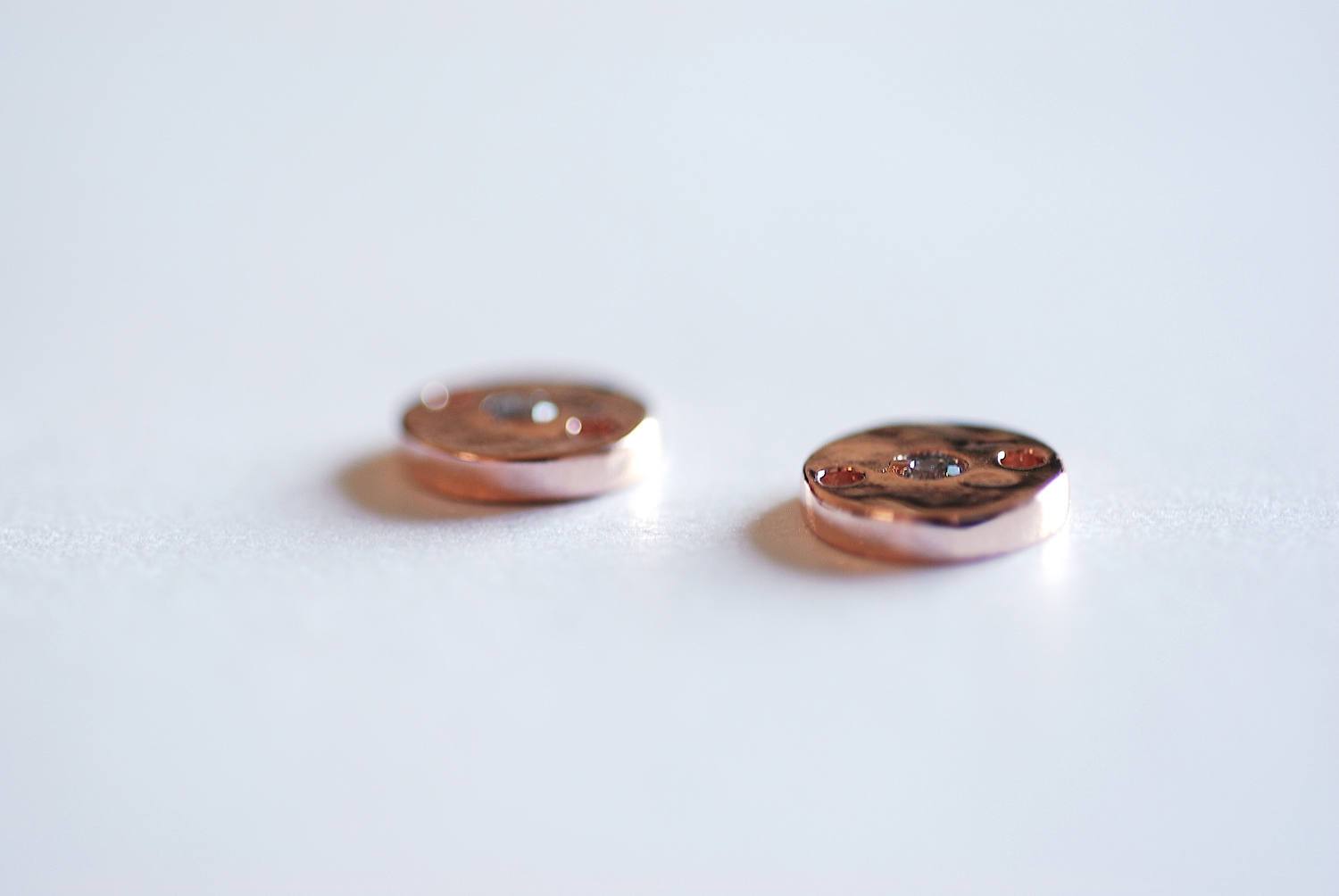 Pink Rose Gold CZ Circle Connector- Vermeil Rose Gold Round Circle Charm, Hammered Round Circle Connector Link, Cubic Zirconia Round Charm - HarperCrown