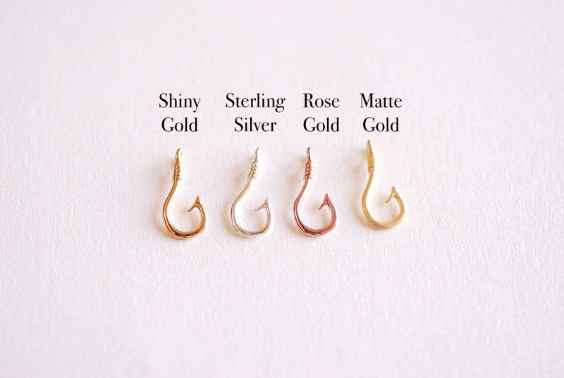 Pink Rose Gold Fish Hook Charm Pendant- 22k Rose Gold plated Sterling Silver, Fishing Hook, Nautical Charm, Fish Hook Connector, Anchor, 363 - HarperCrown