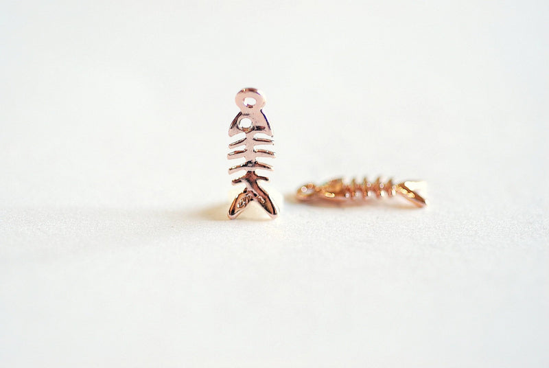 Pink Rose Gold Fish Skeleton charm Pendant- 22k gold over Sterling Silver Sea life charm, Gold Fish, School of Fish, Beach Ocean Charm, 299 - HarperCrown