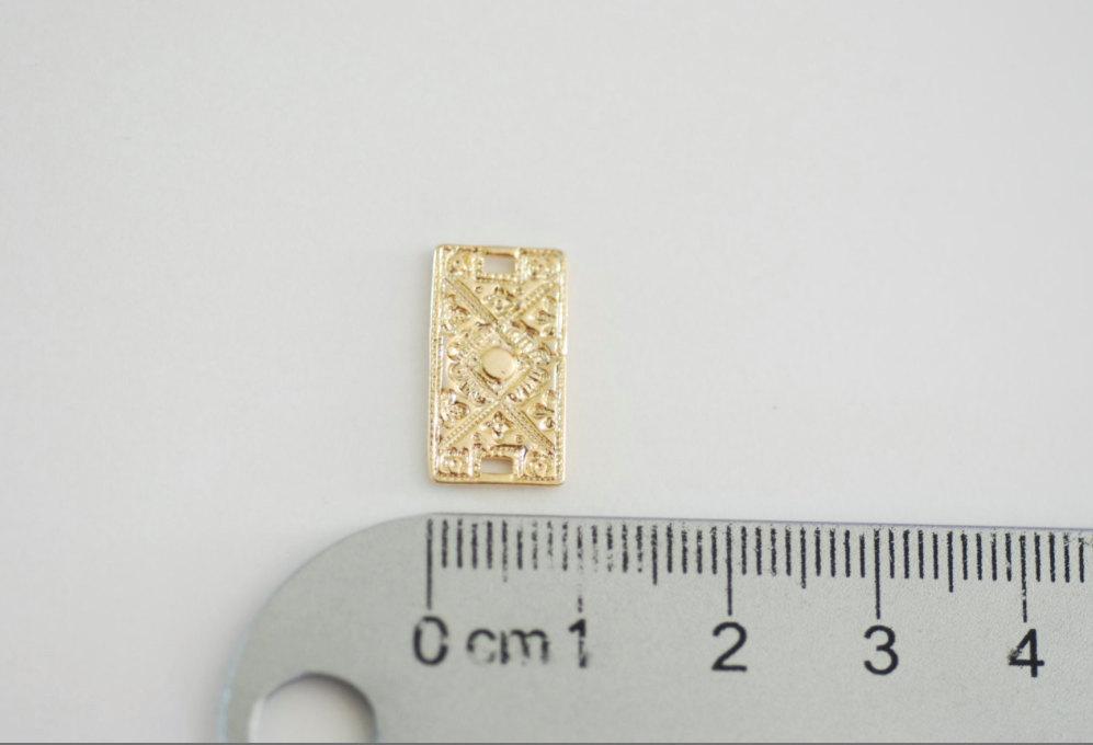 Pink Rose Gold Rectangle Bar Connector Charm- 18k gold plated Filigree Bar Connector, Link, Spacer, Bar with intricate Detail, Pattern, 81 - HarperCrown