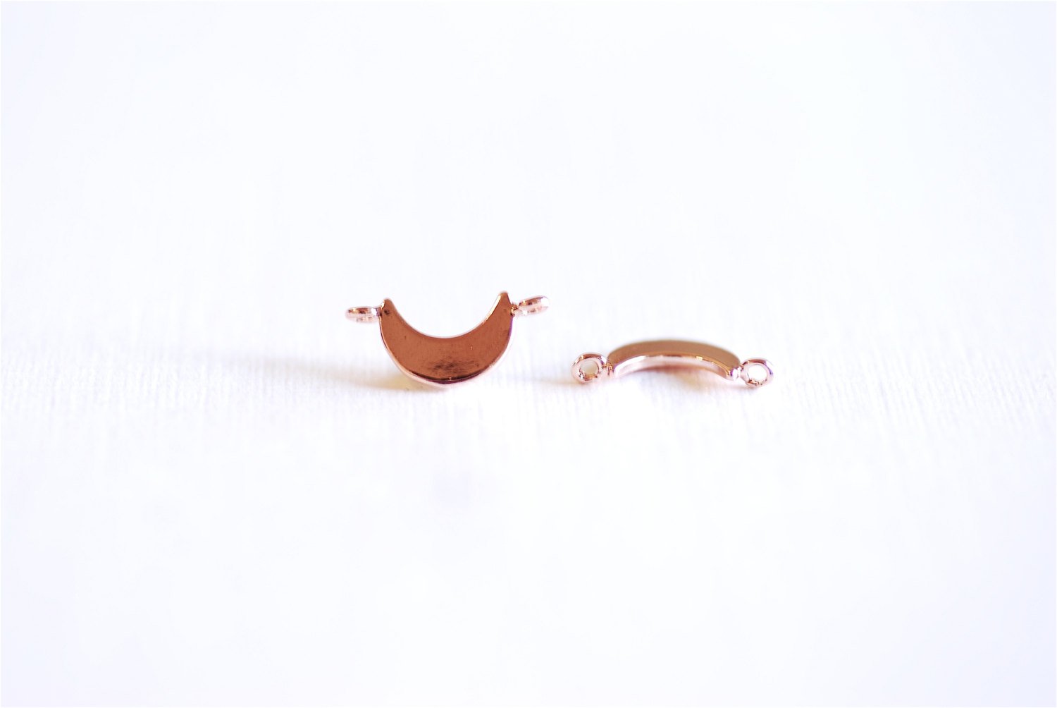Pink Rose Gold Vermeil Crescent Moon Connector Charm- 22k gold plated Half Moon Connector, Spacer, Link, Sliced Moon, Moon Connector, 267 - HarperCrown